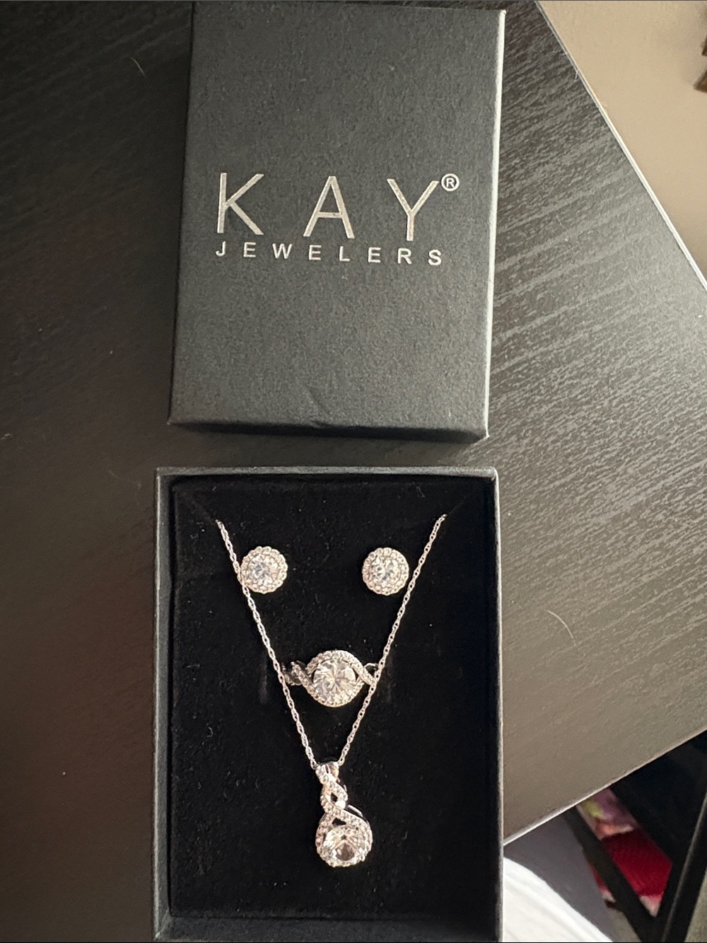 Kay Jewelers Silver-tone Cubic Zirconia Pendant Necklace and Stud Earrings Set